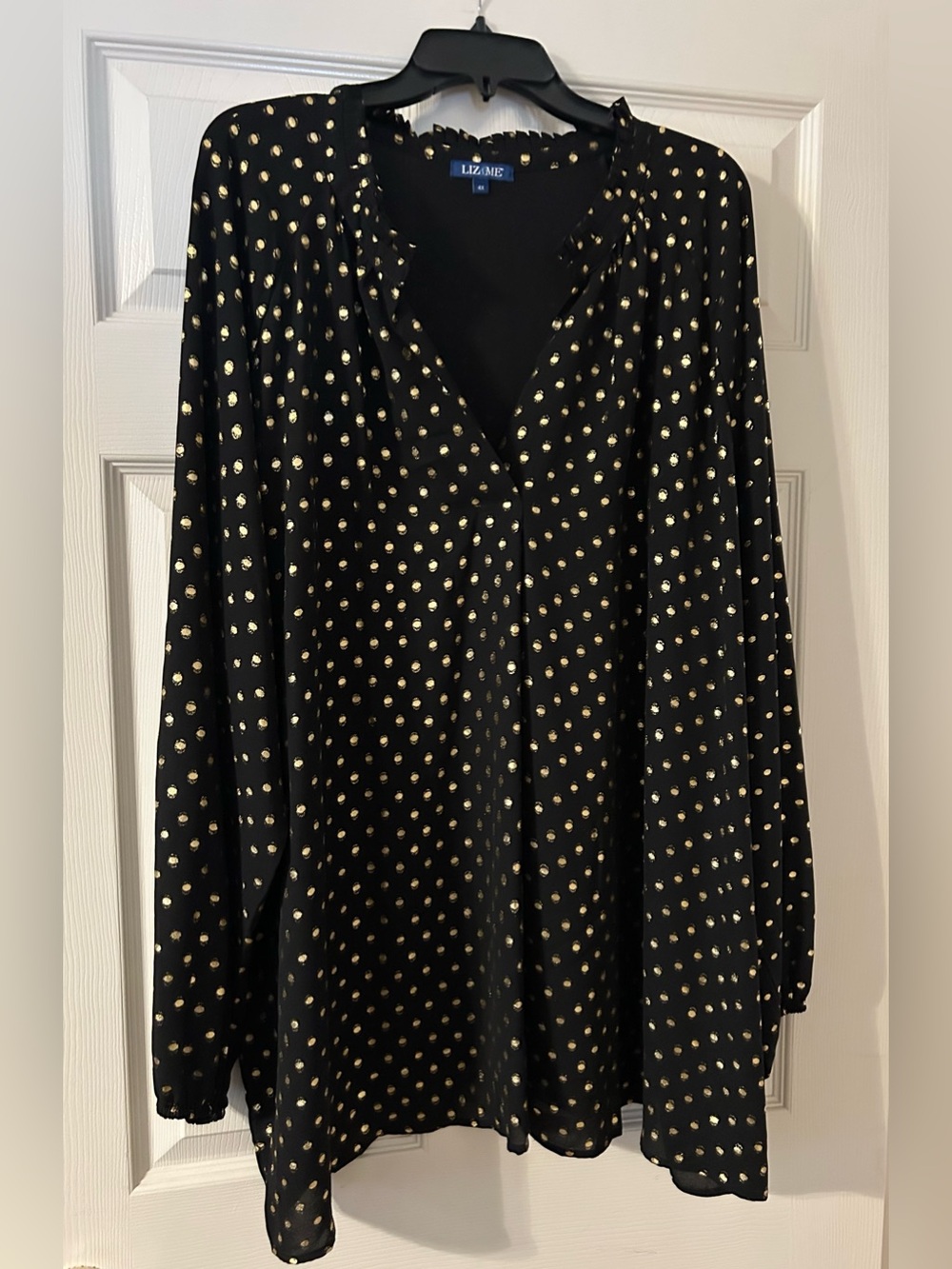 liz & co. Black Blouse with Gold Dot Print